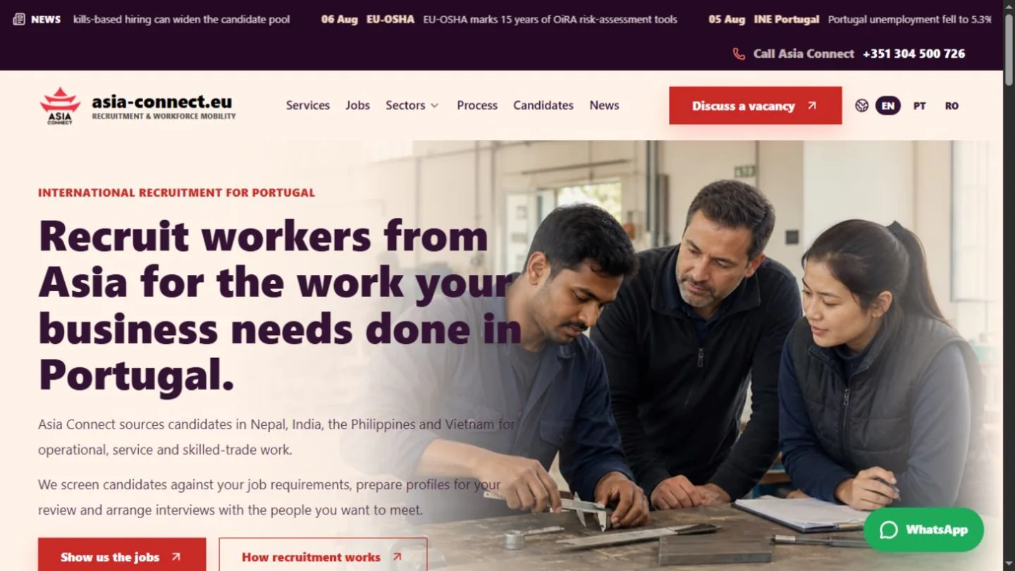 Site-ul Asia Connect Europe pentru companii și candidați